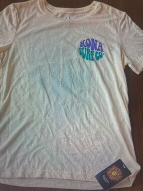 Women's Short Sleeve Tee in Cream with Blue/Teal Logo